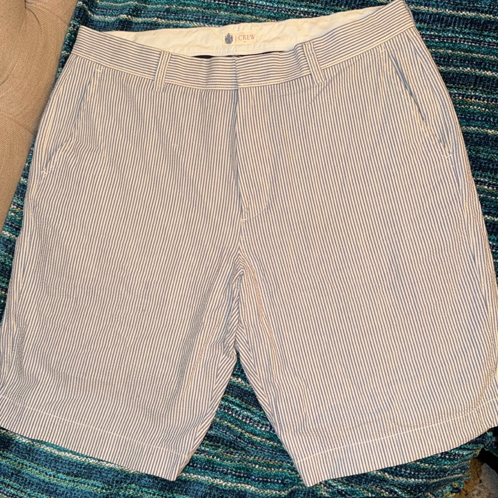 J. Crew Men’s Blue & White Striped Flat-Front Shorts Size 34
